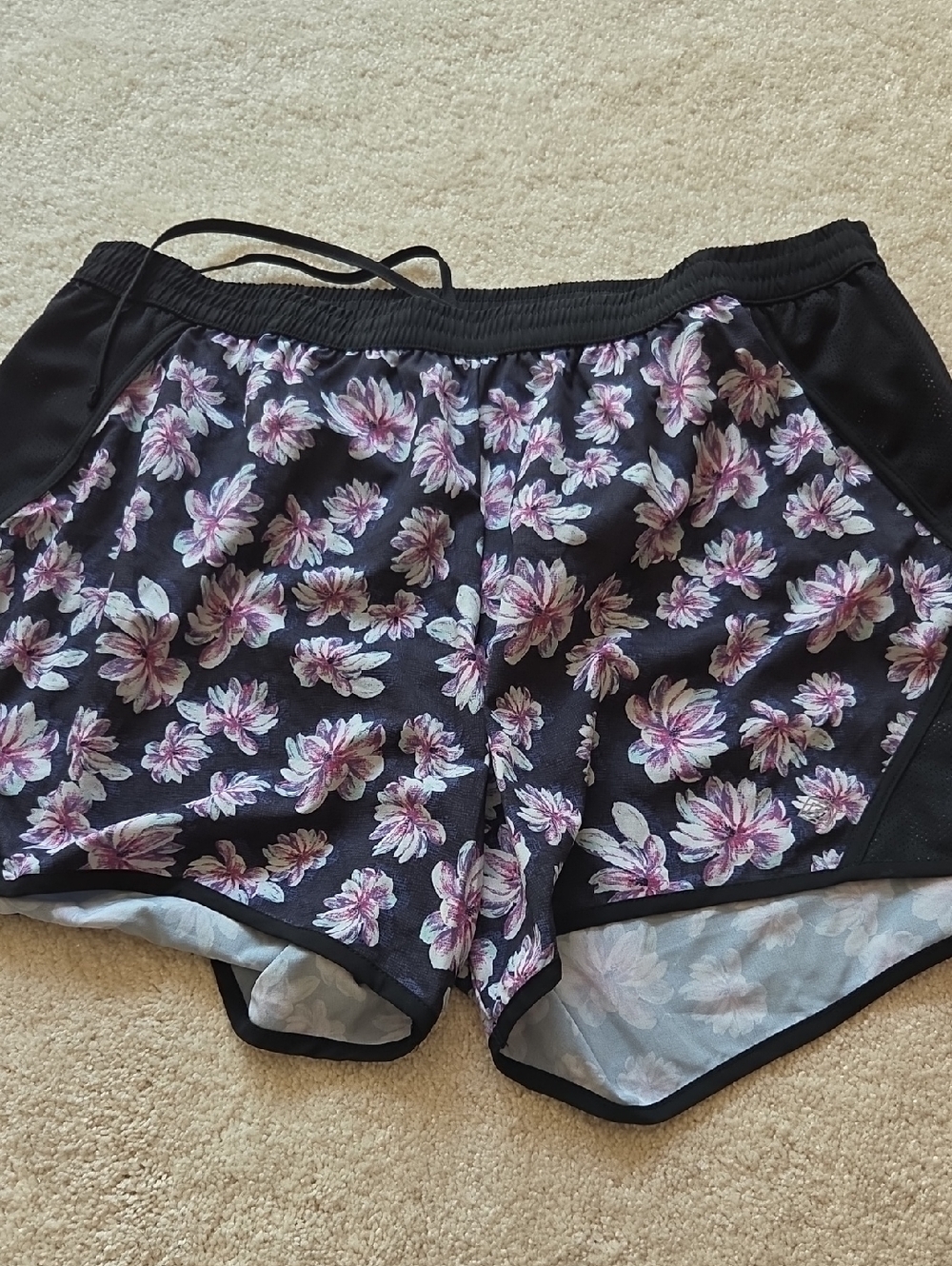 ZELOS Black Athletic Shorts with Pink Floral Print